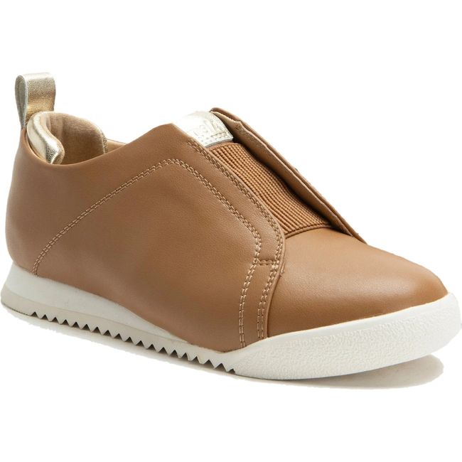 Front angled view of Alegria Women's Reah Slip On Shoe in brown leather