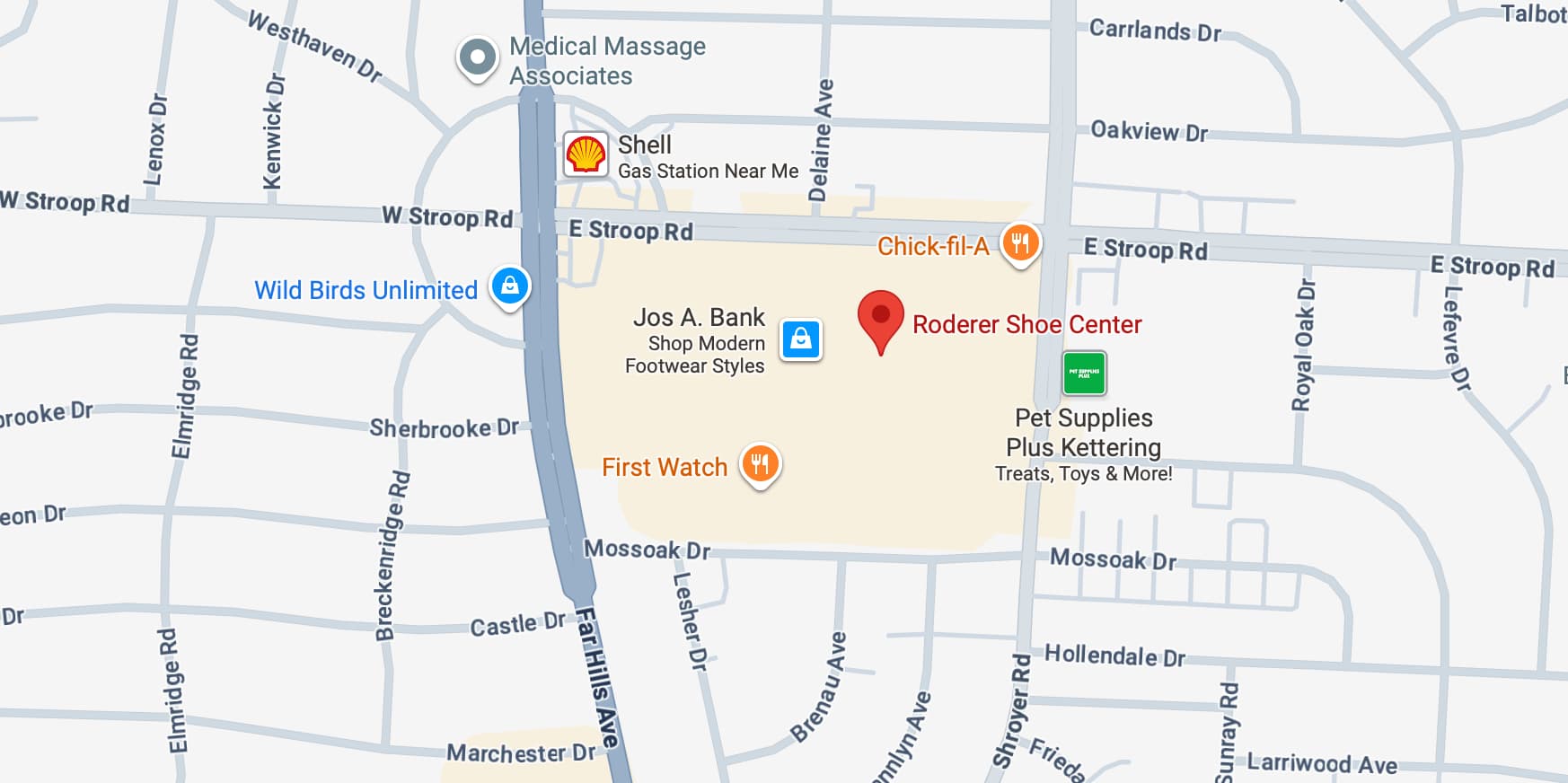 Roderer Shoe Center Kettering Location on Google Maps