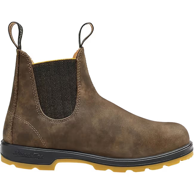 Lateral side of Blundstone Unisex Classic 1944 Chelsea Boot in Rustic Brown Leather &amp; Mustard sole
