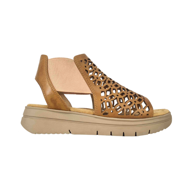 Lateral side of Salvia Women's Addison Cutout Sandal in tan calf leather