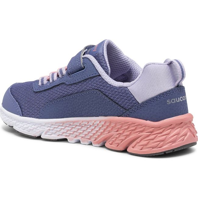 Medial side of Kids Saucony Wind Shield A/C Sneaker in Purple Lavender and Coral