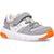 Front angled view of Kids Saucony Jazz Lite 2.0 Sneaker in Grey with velcro strap and orange accents