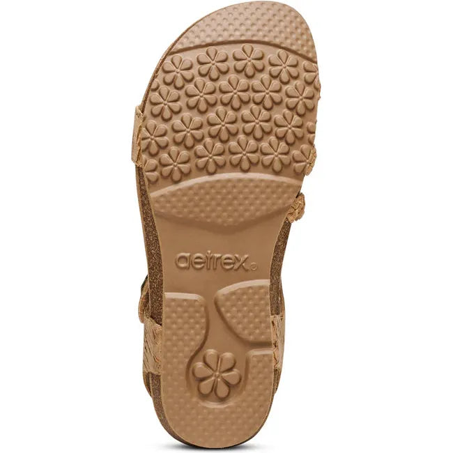 Sole of Women's Aetrex Jillian Arch Support Sandal in Cork tan upper