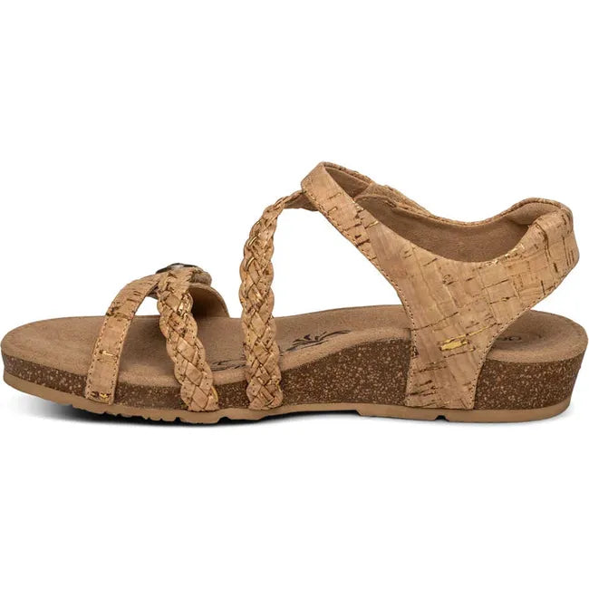 Medial side of Women's Aetrex Jillian Arch Support Sandal in Cork tan with adjustable straps