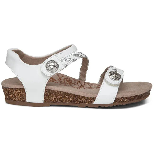Lateral side of Women's Aetrex Jillian Arch Support Sandal in white with adjustable straps