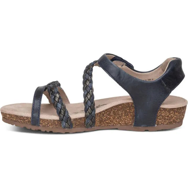 Medial side of Women's Aetrex Jillian Arch Support Sandal in Navy blue with back strap