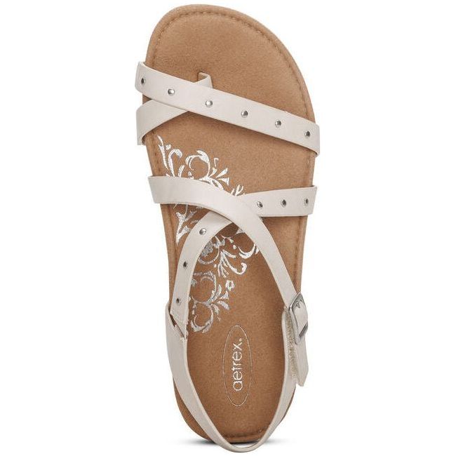 Aetrex Women's Lauren Quarter Strap Sandal Ivory SC583W