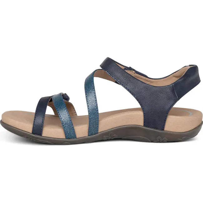Medial side of Women's Aetrex Jess Arch Support Sandal in Navy blue with adjustable straps