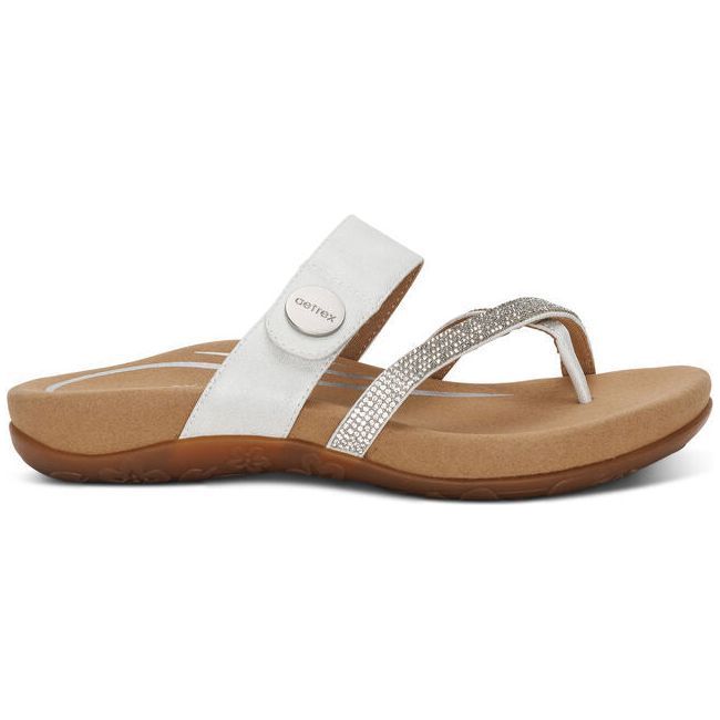 Aetrex Women's Izzy Flip Flop White Sparkle SE231W