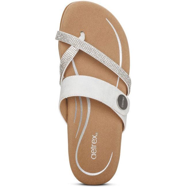 Aetrex Women's Izzy Flip Flop White Sparkle SE231W