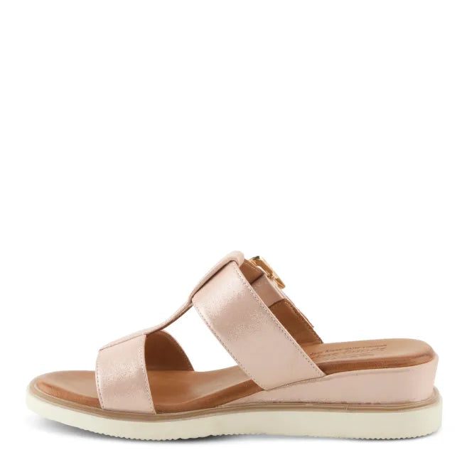 Medial side of pink metallic leather Spring Step Women's Seaport Wedge Sandal