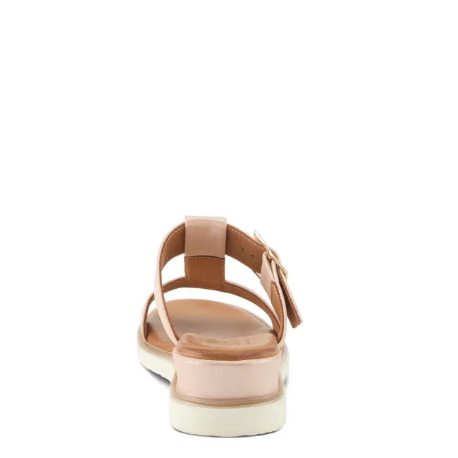 Open back heel of pink metallic leather Spring Step Women's Seaport Wedge Sandal