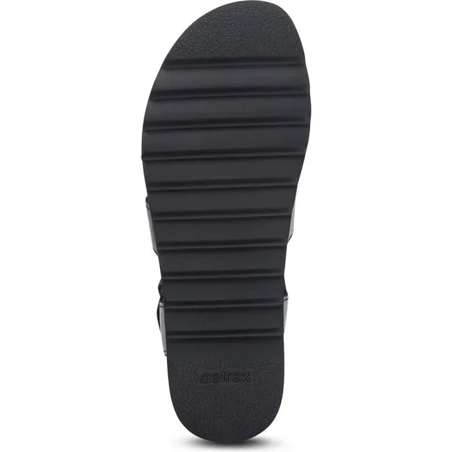 Sole of Women's Aetrex Romy Arch Support Sandal in Black leather upper