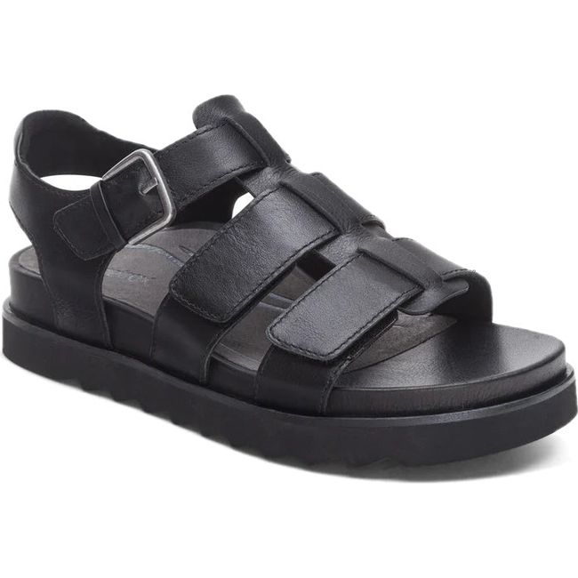 Front angled view of Women's Aetrex Romy Arch Support Sandal in Black leather