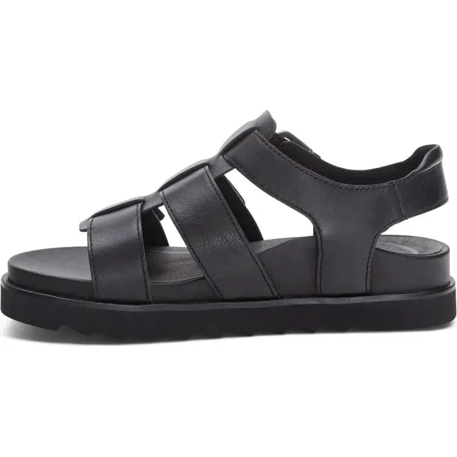 Medial side of Women's Aetrex Romy Arch Support Sandal in Black leather with velcro straps