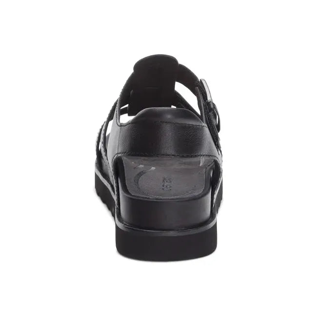 Heel of Women's Aetrex Romy Arch Support Sandal in Black leather with back strap