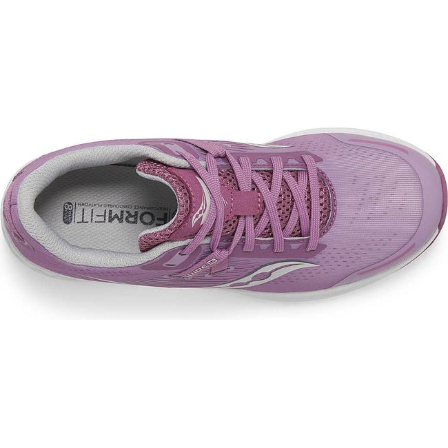 Top down view of Kids Saucony Guide 16 Sneaker in pink Orchid mesh and white sole
