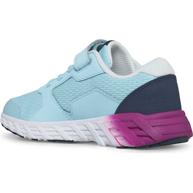 Medial of Kids Saucony Wind 2.0 A/C Sneaker in light Blue and Purple with a white sole