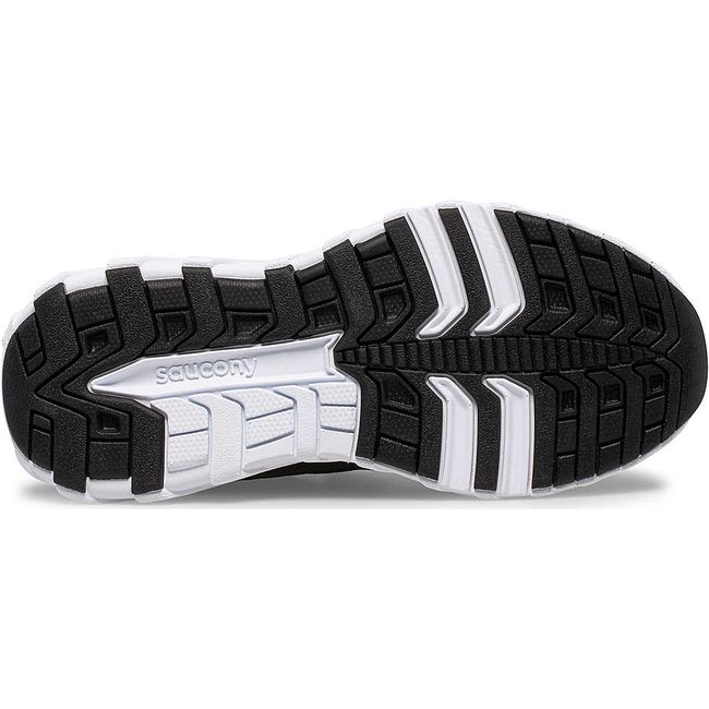Sole of Kids Saucony Wind 2.0 A/C Sneaker in black with a white sole and black tread