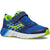 Front angled view of Kids Saucony Wind 2.0 A/C Sneaker in Navy blue and green with a white sole