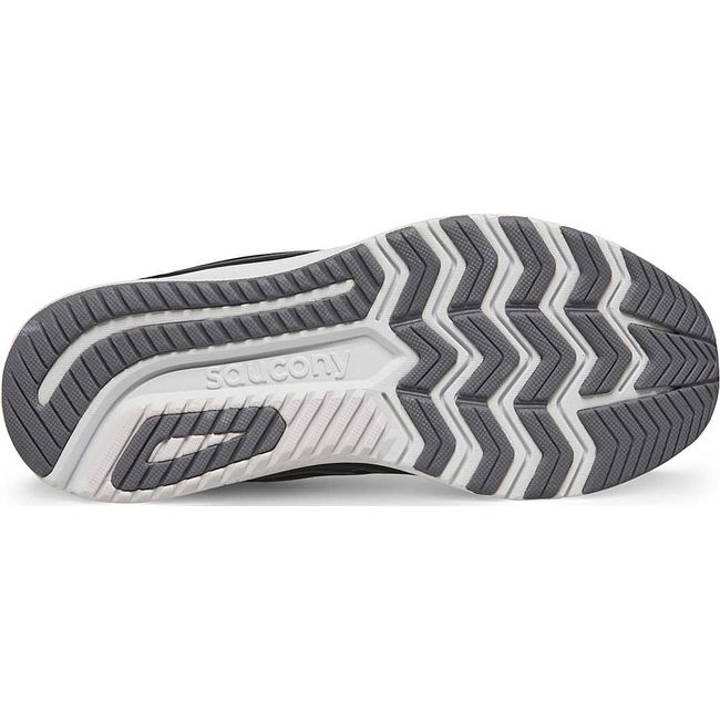 Sole of Kids Saucony Guide 16 Sneaker with Black upper and White sole. Black tread