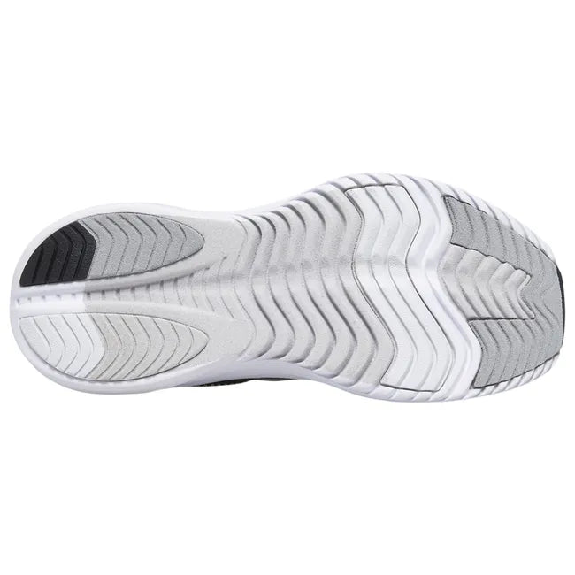 Sole of Kids Saucony Kinvara 14 Sneaker in black with a white sole and white and grey tread