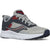 Front of Kids Saucony Shoes Axon 3 Sneaker in Grey, Navy, and Red and a white sole