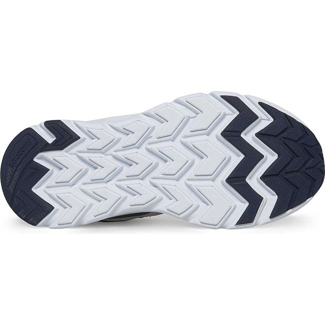 Sole of Kids Saucony Shoes Axon 3 Sneaker with a white sole and white and navy tread
