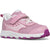 Front angled view of Kids Saucony Ride 10 Jr Sneaker with pink mesh upper and white sole