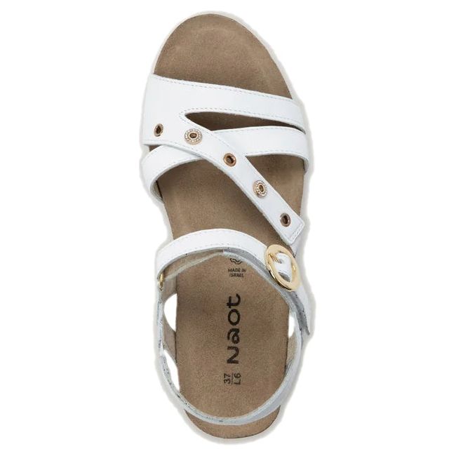 Upper of Women's Naot Sparkle Wedge Sandal in White Leather