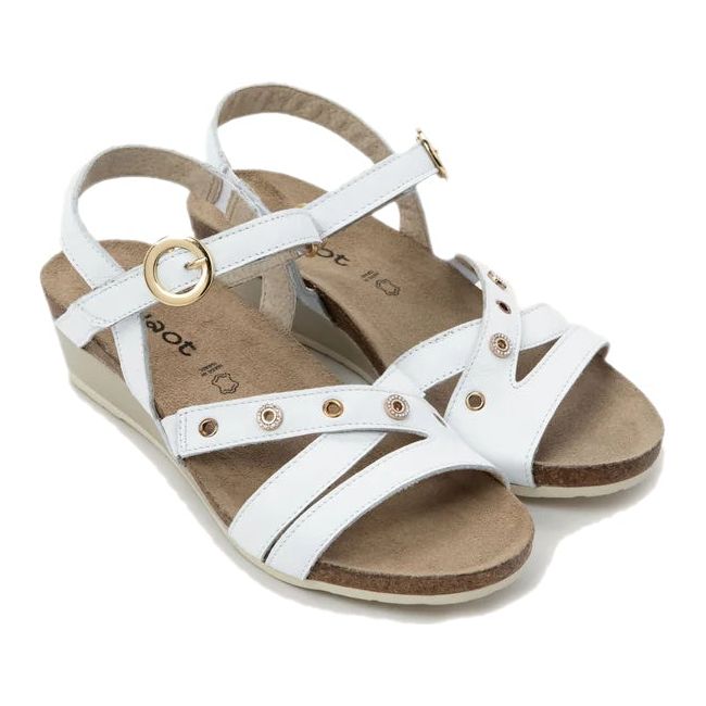 Pair of Women's Naot Sparkle Wedge Sandals in White Leather