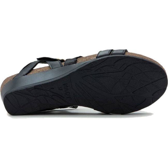 Sole of Women's Naot Sparkle Wedge Sandal in Jet Black Leather