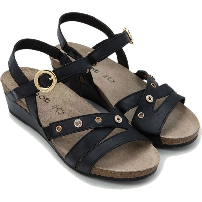 Pair of Women's Naot Sparkle Wedge Sandals in Jet Black Leather