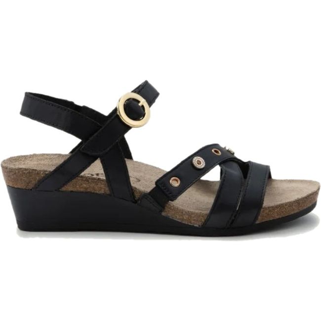 Lateral side of Women's Naot Sparkle Wedge Sandal in Jet Black Leather
