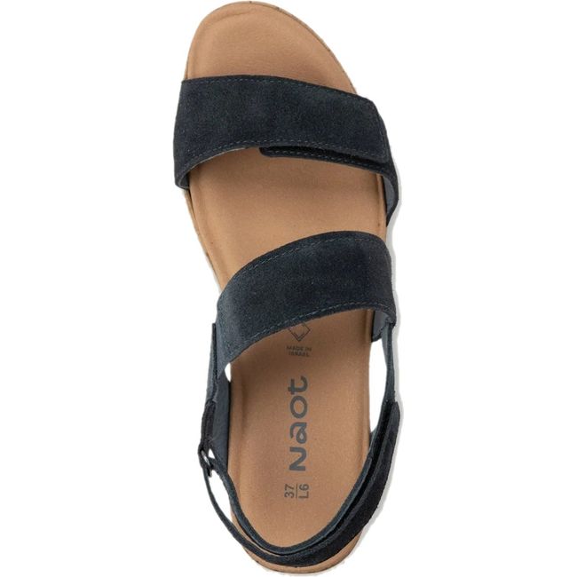 Top down view of Naot Women's Sunrise Wedge Sandal in charcoal suede