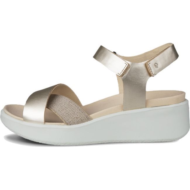 ECCO Women's Flowt Wedge Cork Sandal Pure White/Gold 273323-01688