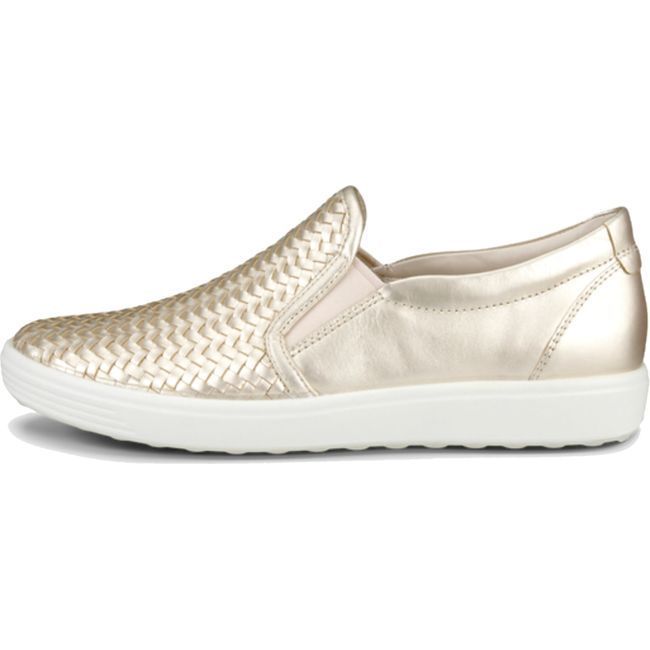 ECCO Women's Soft 7 Woven Slip On 2.0 Shoe Pure White/Gold 470113-01688