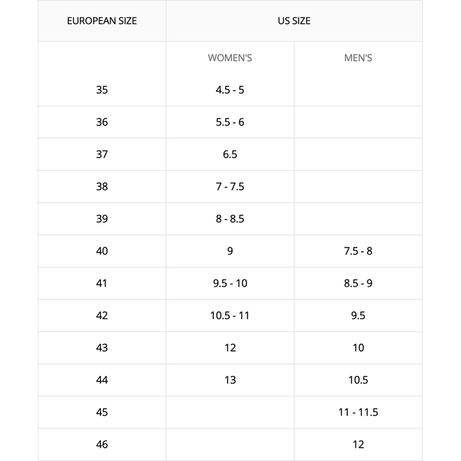 Arcopedico Size Chart