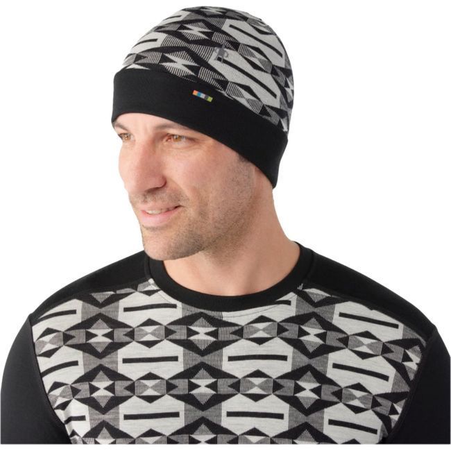 Smartwool Unisex Thermal Merino Reversible Cuffed Beanie Black Colliding Clouds SW0SW956M97