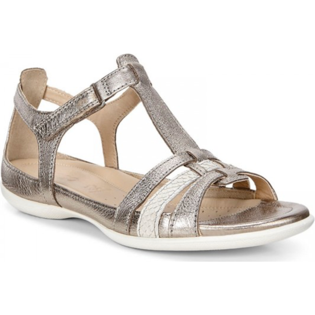 Ecco Womens Flash T-Strap Sandal Warm Grey Metallic/Moon 240873-57462