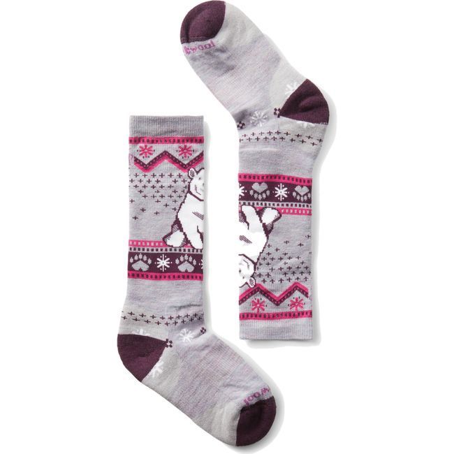 Smartwool Kids' Wintersport Polar Bear Pattern Full Cushion Over The Calf Sock Purple Eclipse SW001816-H76