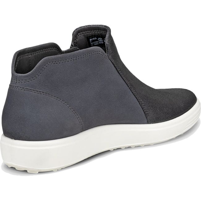 Medial side of Womens ECCO Soft 7 Low Bootie in Silver Heavy Magnet upper color and white sole