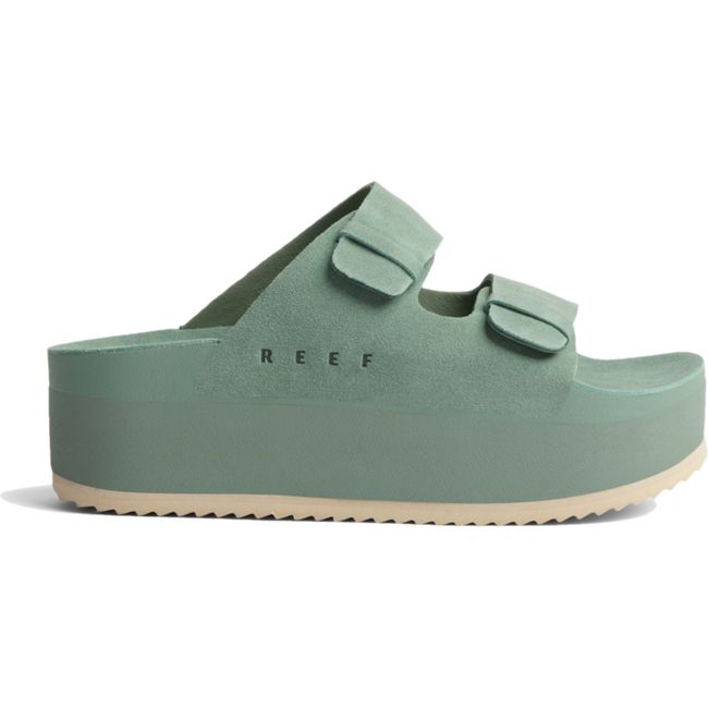 Lateral side of Women's Reef Ojai Gigi Platform Sandal in Frosty green suede