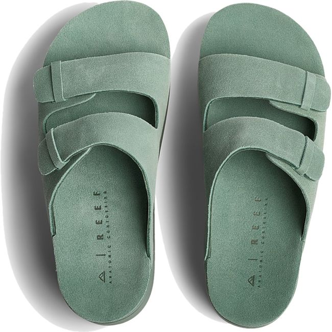 Top down view of Women's Reef Ojai Gigi Platform Sandals in Frosty green suede