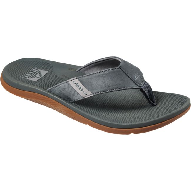 Front angled view of Men's Reef Santa Ana Flip Flop in Grey leather
