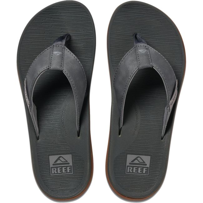 Top down view of Men's Reef Santa Ana Flip Flops in Grey leather