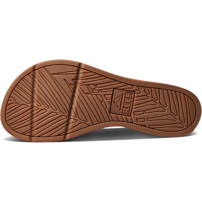 Sole of Men's Reef Santa Ana Flip Flop in Grey leather upper with tan outsole
