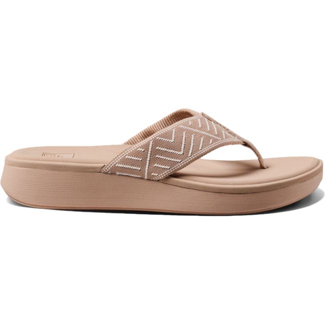 Lateral side of Women's Reef Cushion Cloud TX Flip Flop Sandal in Oasis Geo Beige