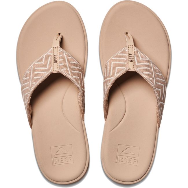 Top down view of Women's Reef Cushion Cloud TX Flip Flop Sandals in Oasis Geo Beige