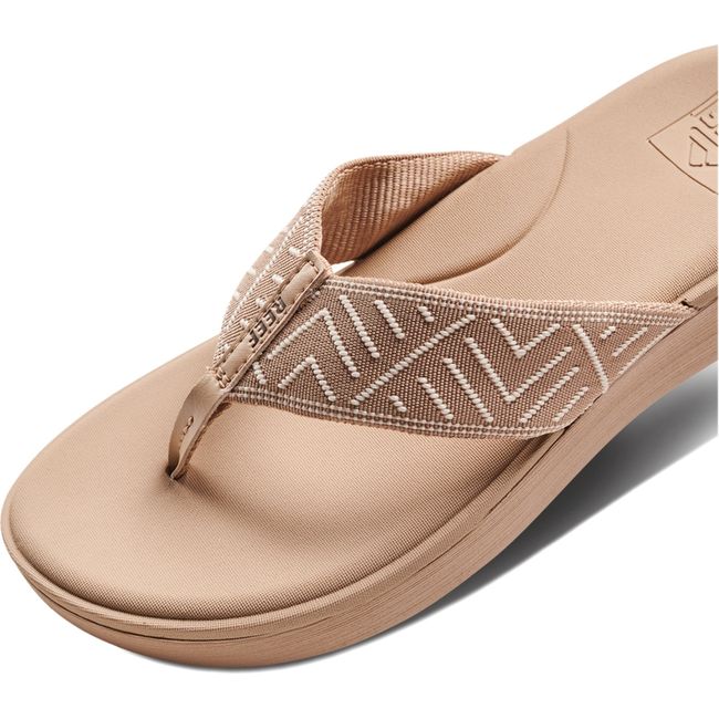 CLose up of Women's Reef Cushion Cloud TX Flip Flop Sandal in Oasis Geo Beige